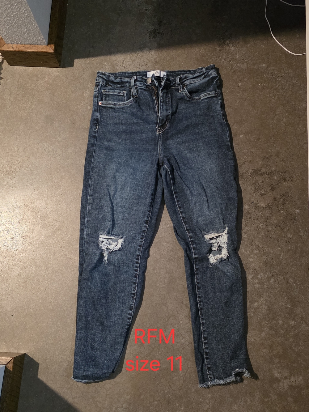 Women's Dark Blue Distressed Jeans - Tummy Control